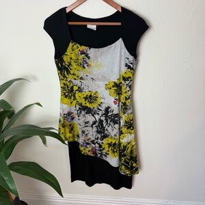 🖤 Simon Chang Floral Mixed Media Dress – Size 6